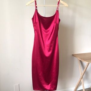 Red satin midi dress